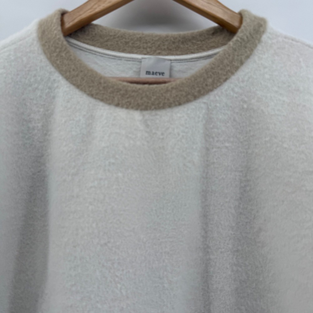 Maeve Anthropologie Cream Tan Fuzzy Eyelash Knit Crewneck Sweatshirt Small - Picture 2 of 9